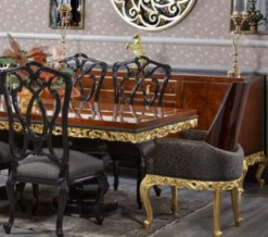 Casa Padrino Luxus Barock Esstisch Braun / Schwarz / Gold - Handgefertigter Massivholz Esszimmertisch - Luxus Esszimmer Möbel im Barockstil - Barock Möbel - Barock Einrichtung