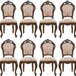 Casa Padrino Luxus Barock Esszimmer Stuhl 8er Set Beige / Dunkelbraun - Barock Möbel
