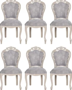 Casa Padrino Luxus Barock Esszimmer Stuhl 6er Set Grau / Hochglanz Beige 49,5 x 57 x H. 102,5 cm - Barockstil Küchen Stühle - Prunkvolle Luxus Esszimmer Möbel im Barockstil - Edel & Prunkvoll