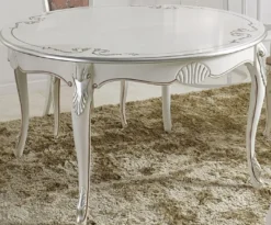 Casa Padrino Luxus Barock Esstisch Weiß / Silber - Ovaler Ausziehbarer Massivholz Esszimmertisch - Barock Esszimmer Möbel - Luxus Qualität - Made in Italy