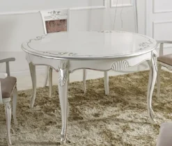 Casa Padrino Luxus Barock Esstisch Weiß / Silber - Ovaler Ausziehbarer Massivholz Esszimmertisch - Barock Esszimmer Möbel - Luxus Qualität - Made in Italy