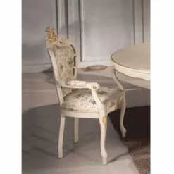 Casa Padrino Luxus Barock Esszimmer Stuhl mit Armlehnen Bunt / Elfenbein / Gold - Made in Italy