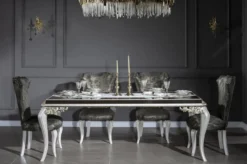 Casa Padrino Luxus Barock Esszimmer Set Grün / Gold / Weiß - 1 Esstisch mit Glasplatte & 6 Esszimmerstühle - Edle Esszimmer Möbel im Barockstil