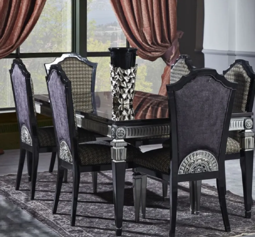 Casa Padrino Luxus Barock Esszimmer Set - Esstisch und 6 Esszimmerstühle - Esszimmermöbel im Barockstil