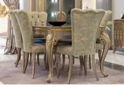 Casa Padrino Luxus Barock Esszimmer Set Grün / Gold / Grau - 1 Esstisch & 6 Esszimmerstühle - Prunkvolle Esszimmermöbel im Barockstil - Luxus Qualität