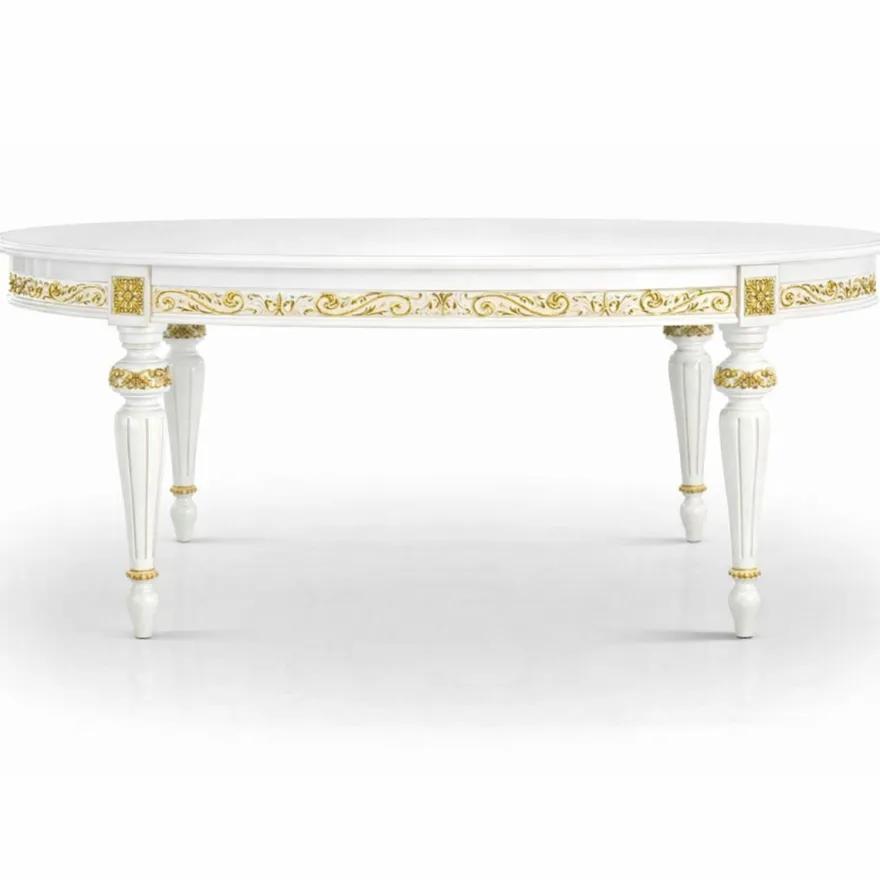 Casa Padrino Luxus Barock Esstisch Weiß / Gold 160-210 cm - Barock Möbel - Made in Italy