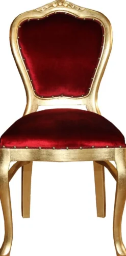 Casa Padrino Luxus Barock Esszimmer Set Bordeauxrot / Gold - 1 Esstisch mit Glasplatte und 6 Stühle - Barock Esszimmermöbel - Made in Italy - Luxury Collection