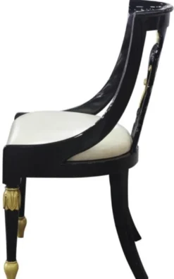 Casa Padrino Luxus Barock Esszimmerstuhl Schwarz / Gold / Weiß 53 x 58 x H. 89 cm - Barock Esszimmermöbel