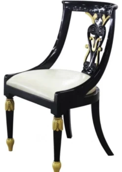 Casa Padrino Luxus Barock Esszimmerstuhl Schwarz / Gold / Weiß 53 x 58 x H. 89 cm - Barock Esszimmermöbel