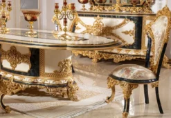 Casa Padrino Luxus Barock Esszimmerstuhl Set Mehrfarbig / Blau / Gold - Handgefertigtes Küchen Stühle 6er Set mit elegantem Muster - Barock Esszimmer Möbel - Edel & Prunkvoll