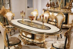 Casa Padrino Luxus Barock Esszimmerstuhl Set Mehrfarbig / Blau / Gold - Handgefertigtes Küchen Stühle 6er Set mit elegantem Muster - Barock Esszimmer Möbel - Edel & Prunkvoll