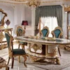 Casa Padrino Luxus Barock Esstisch Weiß / Braun / Gold - Prunkvoller Massivholz Esszimmertisch im Barockstil - Barock Esszimmer Möbel - Edel & Prunkvoll