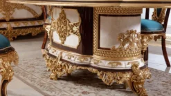 Casa Padrino Luxus Barock Esstisch Weiß / Braun / Gold - Prunkvoller Massivholz Esszimmertisch im Barockstil - Barock Esszimmer Möbel - Edel & Prunkvoll