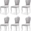 Casa Padrino Luxus Barock Esszimmer Stuhl 6er Set Grau / Weiß H. 107 cm - Barock Esszimmer Möbel