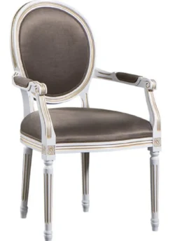 Casa Padrino Luxus Barock Esszimmer Set Weiß / Gold / Grau 59 x 43,5 x H. 98 cm - 6 Esszimmerstühle mit Armlehnen - Esszimmermöbel