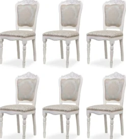 Casa Padrino Luxus Barock Esszimmer Stuhl 6er Set Silber / Beige / Weiß H. 104 cm - Barock Esszimmer Möbel