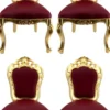 Casa Padrino Luxus Barock Esszimmerstuhl Set Bordeauxrot / Gold - 4 handgefertigte Esszimmerstühle mit Lederoptik - Barock Esszimmer Möbel