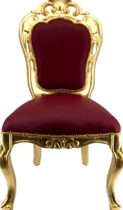 Casa Padrino Luxus Barock Esszimmerstuhl Set Bordeauxrot / Gold - 4 handgefertigte Esszimmerstühle mit Lederoptik - Barock Esszimmer Möbel