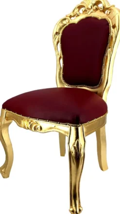 Casa Padrino Luxus Barock Esszimmerstuhl Set Bordeauxrot / Gold - 4 handgefertigte Esszimmerstühle mit Lederoptik - Barock Esszimmer Möbel