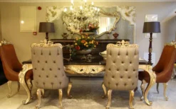 Casa Padrino Luxus Barock Esstisch Dunkelbraun / Gold - Handgefertigter Massivholz Esszimmertisch - Möbel im Barockstil - Edel & Prunkvoll