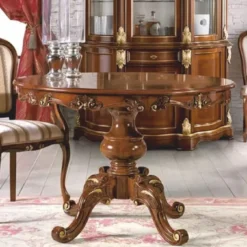 Casa Padrino Luxus Barock Esstisch Braun / Gold 100-140 cm - Made in Italy