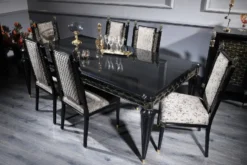Casa Padrino Luxus Barock Esszimmerstuhl Set Silbergrau / Schwarz / Gold - Handgefertigtes Küchen Stühle 6er Set - Barock Esszimmer Möbel - Edel & Prunkvoll