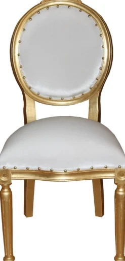 Casa Padrino Luxus Barock Esszimmer Set Medaillon Weiß / Gold 50 x 52 x H. 99 cm - 6 handgefertigte Esszimmerstühle - Barock Esszimmermöbel