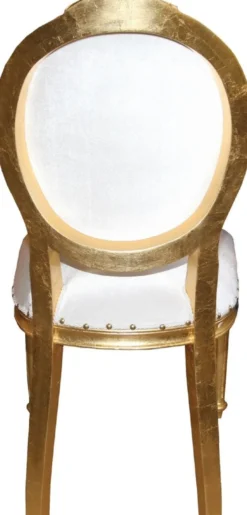 Casa Padrino Luxus Barock Esszimmer Set Medaillon Weiß / Gold 50 x 52 x H. 99 cm - 6 handgefertigte Esszimmerstühle - Barock Esszimmermöbel