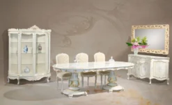 Casa Padrino Luxus Barock Esstisch Weiß / Cremefarben / Mehrfarbig / Gold - Ovaler Massivholz Esszimmertisch im Barockstil - Barock Esszimmer Möbel - Luxus Qualität - Made in Italy