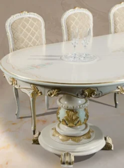 Casa Padrino Luxus Barock Esstisch Weiß / Cremefarben / Mehrfarbig / Gold - Ovaler Massivholz Esszimmertisch im Barockstil - Barock Esszimmer Möbel - Luxus Qualität - Made in Italy