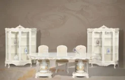 Casa Padrino Luxus Barock Esstisch Weiß / Cremefarben / Mehrfarbig / Gold - Ovaler Massivholz Esszimmertisch im Barockstil - Barock Esszimmer Möbel - Luxus Qualität - Made in Italy