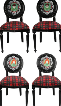 Casa Padrino Luxus Barock Esszimmer Set Schottland Mann und Frau Mehrfarbig / Schwarz 48 x 50 x H. 98 cm - 4 handgefertigte Esszimmerstühle - Barock Esszimmermöbel