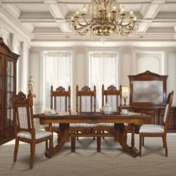 Casa Padrino Luxus Barock Esszimmer Set Braun / Silber - 1 Ausziehbarer Esstisch & 8 Stühle