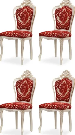 Casa Padrino Luxus Barock Esszimmer Stuhl 4er Set mit elegantem Muster Rot / Weiß / Beige / Gold - Barockstil Küchen Stühle - Prunkvolle Luxus Esszimmer Möbel im Barockstil - Edel & Prunkvoll