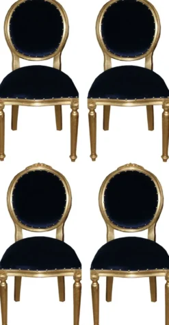 Casa Padrino Luxus Barock Esszimmer Set Medaillon Royalblau / Gold 50 x 52 x H. 99 cm - 4 handgefertigte Esszimmerstühle - Barockmöbel
