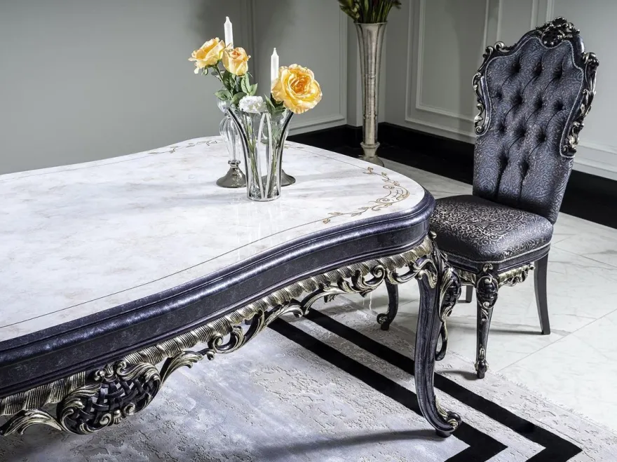 Casa Padrino Luxus Barock Esszimmerstuhl Set Blau / Gold - Handgefertigtes Küchen Stühle 6er Set - Barock Esszimmer Möbel - Edel & Prunkvoll