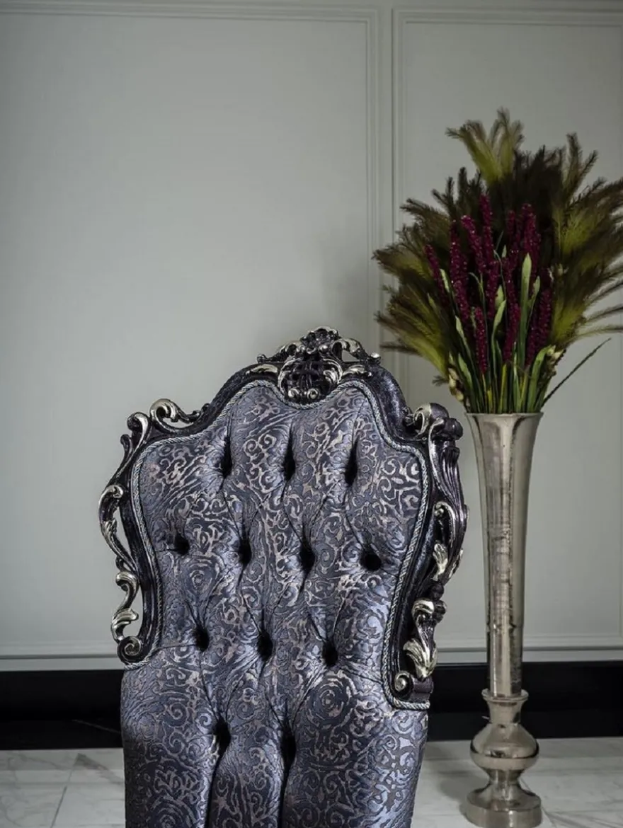 Casa Padrino Luxus Barock Esszimmerstuhl Set Blau / Gold - Handgefertigtes Küchen Stühle 6er Set - Barock Esszimmer Möbel - Edel & Prunkvoll