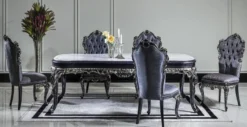 Casa Padrino Luxus Barock Esszimmerstuhl Set Blau / Gold - Handgefertigtes Küchen Stühle 6er Set - Barock Esszimmer Möbel - Edel & Prunkvoll