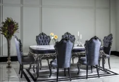 Casa Padrino Luxus Barock Esszimmerstuhl Set Blau / Gold - Handgefertigtes Küchen Stühle 6er Set - Barock Esszimmer Möbel - Edel & Prunkvoll