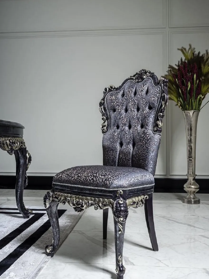 Casa Padrino Luxus Barock Esszimmerstuhl Set Blau / Gold - Handgefertigtes Küchen Stühle 6er Set - Barock Esszimmer Möbel - Edel & Prunkvoll
