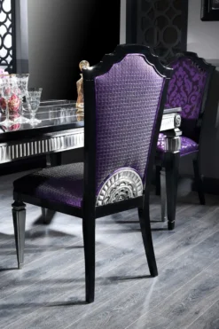 Casa Padrino Luxus Barock Esszimmer Set Lila / Schwarz / Silber - Esstisch und 6 Esszimmerstühle - Esszimmermöbel im Barockstil