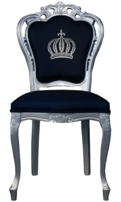 Casa Padrino Luxus Barock Esszimmerstuhl Pompöös by Harald Glööckler in Schwarz / Silber - 48 x 54 x 105 cm