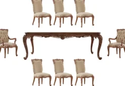 Casa Padrino Luxus Barock Esszimmer Set Beige / Braun - 1 Barock Esstisch & 8 Barock Esszimmerstühle - Esszimmer Möbel im Barockstil - Edel & Prunkvoll