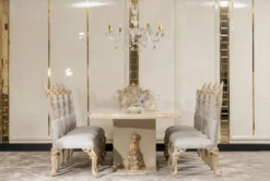 Casa Padrino Luxus Barock Esszimmer Stuhl 4er Set Silber / Grau / Gold - Prunkvolle Barockstil Küchen Stühle - Luxus Esszimmer Möbel im Barockstil - Barock Esszimmer Möbel - Barockstil Möbel