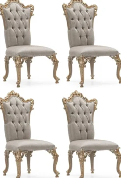 Casa Padrino Luxus Barock Esszimmer Stuhl 4er Set Silber / Grau / Gold - Prunkvolle Barockstil Küchen Stühle - Luxus Esszimmer Möbel im Barockstil - Barock Esszimmer Möbel - Barockstil Möbel