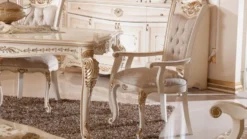 Casa Padrino Luxus Barock Esszimmer Set Grau / Weiß / Beige / Gold - 1 Barock Esstisch & 6 Barock Esszimmerstühle - Luxus Esszimmer Möbel im Barockstil - Prunkvolle Barock Esszimmer Möbel