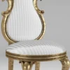 Casa Padrino Luxus Barock Esszimmer Stuhl Set Weiß / Silber / Antik Gold 55 x 55 x H. 120 cm - Prunkvolle gestreifte Küchen Stühle - Barock Stühle 8er Set - Esszimmer Möbel