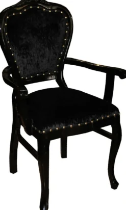 Casa Padrino Luxus Barock Esszimmer Set Schwarz / Schwarz 60 x 47 x H. 99 cm - 6 handgefertigte Esszimmerstühle mit Armlehnen - Barock Esszimmermöbel