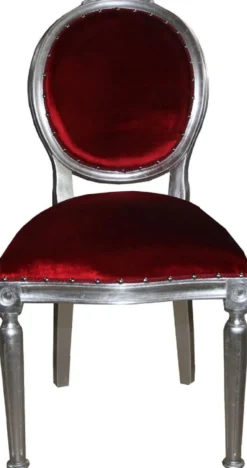 Casa Padrino Luxus Barock Esszimmer Set Medaillon Bordeauxrot / Silber 50 x 52 x H. 99 cm - 6 handgefertigte Esszimmerstühle - Barock Esszimmermöbel