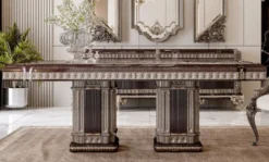 Casa Padrino Luxus Barock Esstisch Dunkelbraun / Grau 250 cm
